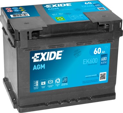 Exide AGM aku 60Ah 680A 242x175x190=EK620