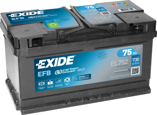 Exide EFB 75Ah 730A 315x175x175-+